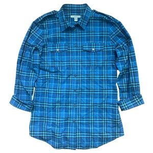 Burberry Brit Men’s Plaid Long Sleeve Button-Up Shirt Blue Check Size S